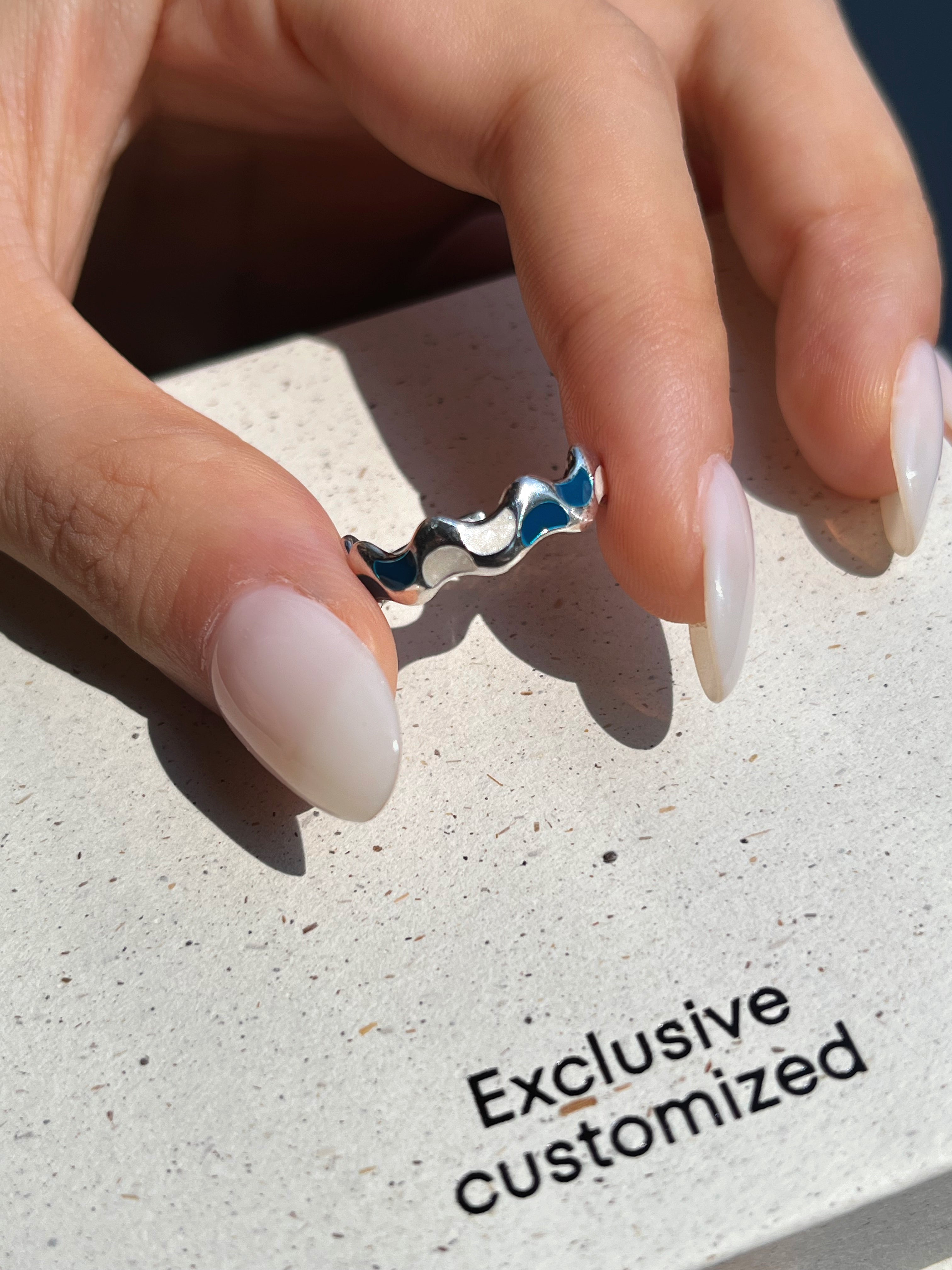 925 Silver Enamel Crescent Ring