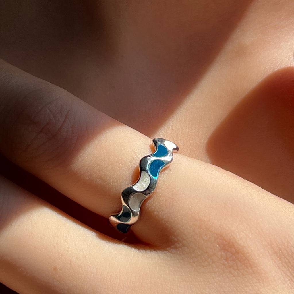 925 Silver Enamel Crescent Ring