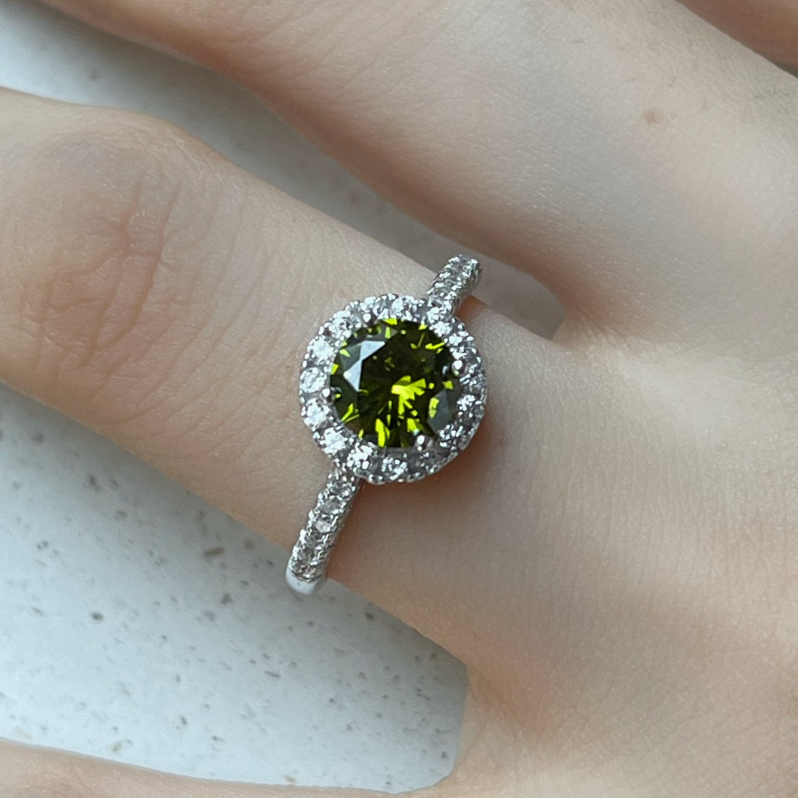 925 Silver Green Zircon Ring